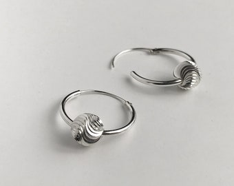 Silver Hoop Earrings - Hoops with Ball - Ball Hoop Earrings - Charm Hoop Earrings - Small Hoops Sterling Silver - Hoops with Charm