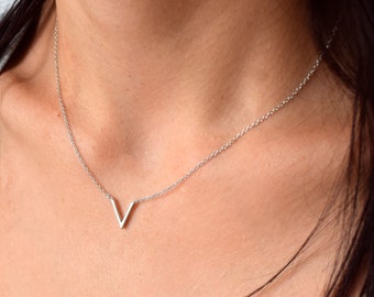 Large Chevron Pendant Layered Necklace Minimalist Chic Jewelry Sterling Silver Chevron Necklace Geometric Necklace Adjustable Necklace.