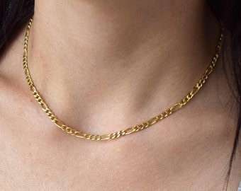 Gold Kette Halskette - golden Link Kette Halskette - golden Figaro Kette - trendige Kette Halskette - vergoldet Sterling Silber Kette Halsband