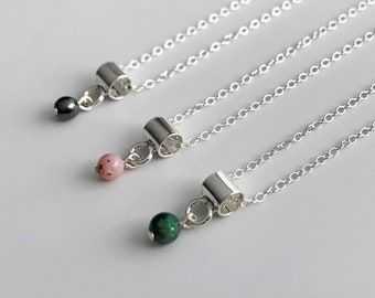 Silver Gemstone Necklace - Stone Pendant Necklace - Tiny Gem Pendant - Turquoise Necklace - Natural Stone Pendant - Sterling Silver Necklace