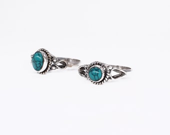 Anillo de plata turquesa - Anillo turquesa de estilo vintage - Anillo de plata de ley retro - Anillo de plata de piedra decorado - Anillo de turquesa pequeño