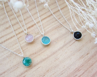 Zilveren stenen ketting - Edelsteen Hanger Ketting - Ruby Kleine Hanger - Zwarte Onyx - Emerald - Rozenkwarts - Maansteen - Tiny Gem Hanger