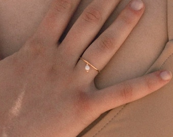 Sierlijke Parel Ring - Ring met Zoetwater Parel - Gouden Parel Ring - Echte Zoet Water Pearl Ring - Minimal Ring - Tiny Pearl Ring
