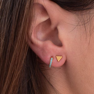 Turquoise Hoop Earrings - Huggie Earrings with CZ - Tiny Hoop Earrings - Single Earring - Small Godlen Hoop Earrings - Gold Huggie - Zircons