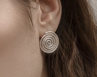 Large Spiral Earrings - Spiral stud earrings - Silver Spiral Earrings - Circle Earrings - Golden Spiral Earrings - Silver Coin Earrings
