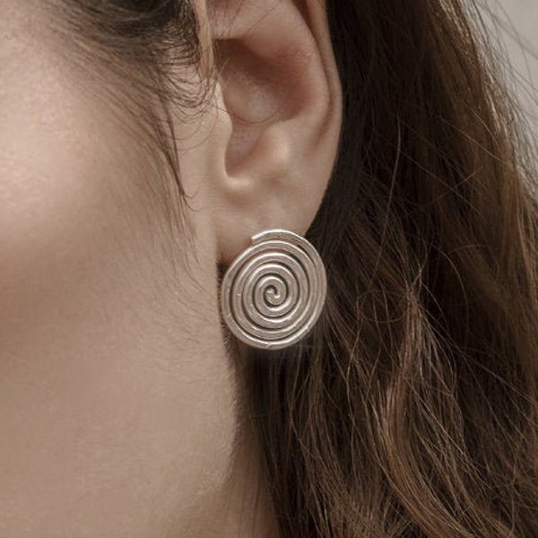 Large Spiral Earrings - Spiral stud earrings - Silver Spiral Earrings - Circle Earrings - Golden Spiral Earrings - Silver Coin Earrings