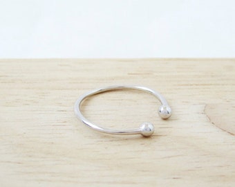 Silver Ball Adjustable Ring - Silver Open Ring - Double Ball Ring - Minimal Sterling Silver Ring - Simple Adjustable Ring