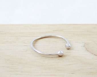 Silber Kugel Verstellbarer Ring - Silber Offener Ring - Doppelter Kugel Ring - Minimaler Sterling Silber Ring - Einfacher Verstellbarer Ring