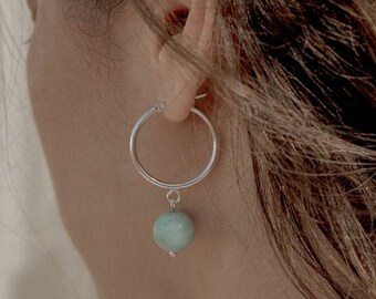 Ohrringe mit Edelstein - Silber Ohrringe - Charm Hoop Ohrringe - Türkis Ohrringe - Edelstein Ohrringe - Stein Hoop Ohrringe