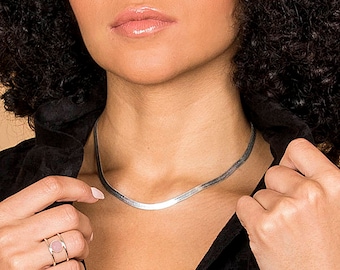 Flache Silberkette - Vergoldete Flache Halskette - Minimale Silberkette - Herringbone Halskette - Flache Halskette Sterling Silber