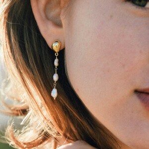 Gold Pearl Earrings - Drop Earrings with Freshwater Pearls - Silver Pearl Earrings - Barroque Pearl Earrings - Long Earrings with Pearls