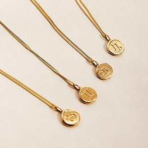 Horoscope Necklace - Zodiac Sign Pendant - Aries Taurus Gemini Cancer Leo Virgo Libra Scorpio Sagittarius Capricorn Aquarius Pisces Medal