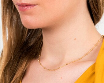 Silver Rosenkrans Choker - Bollkedjehalsband - Rosenkrans Silverkedja - Enkelt Halsband i Lager - Guld Rosenkrans Choker - Förgyllt Bollkedjehalsband