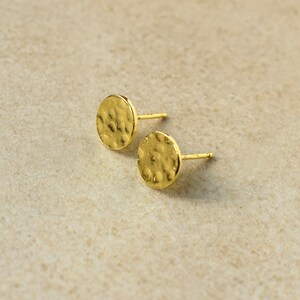 Hammered Coins Stud Earrings Small Disc Earrings Gold Plated Disc Studs Gold Coin Earrings Silver Coin Earrings Textured Earrings image 3