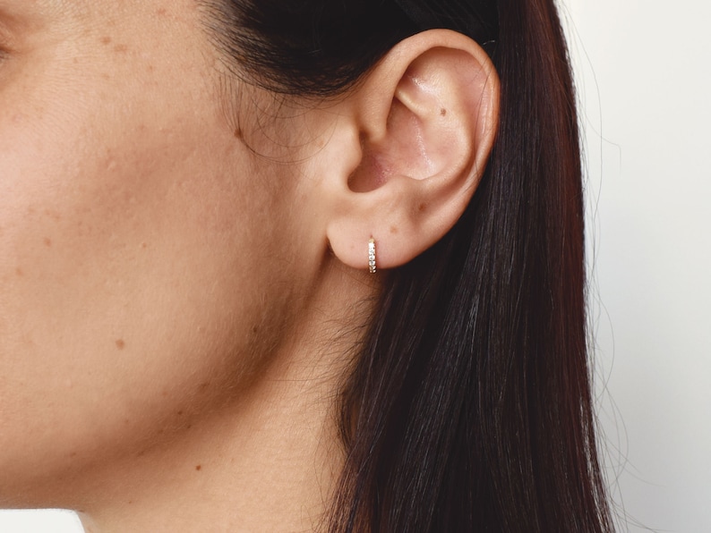 CZ Hoop Earrings Tiny Zirconia Earrings Minimal Earrings Golden CZ Earrings Dainty Jewelry Small CZ Hoops Second Hole Earrings image 3