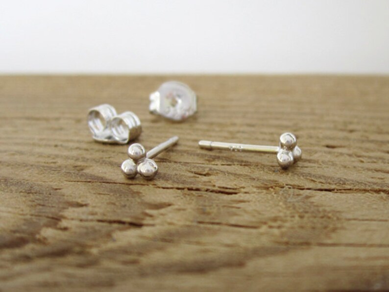 Triple Dot Stud Earrings Tiny Sterling Silver Studs Silver Etsy