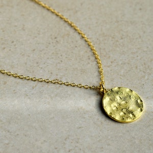 Hammered Coin Necklace Gold Plated Disc Necklace Coin Charm Necklace Silver Disc Pendant Golden Coin Pendant Necklace Textured image 1