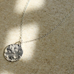 Hammered Coin Necklace Gold Plated Disc Necklace Coin Charm Necklace Silver Disc Pendant Golden Coin Pendant Necklace Textured image 3