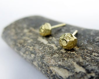 Small Silver Nugget Studs - Gold Plated Nugget Earrings - Sterling Faceted Earrings - Everyday Silver Post Earrings -Minimal Golden Earrings