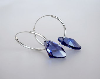 Silber Creolen - Swarovski Ohrringe - Reifen mit Swarovski Charme - Creolen mit Kristallen - Charm Creolen - Kristall Reifen