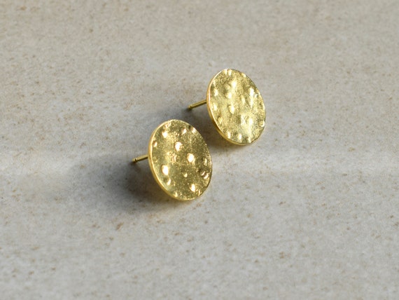 GLORIA Small Stud Earrings Silver Coin Earrings Silver Disc Earrings Gold Plated Disc Studs Gold Coin Earrings Textured Earrings