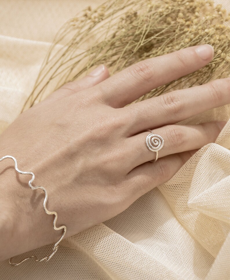 Silver Spiral Ring Minimal Ring Dainty Ring Sterling Silver Ring Irregular Ring Ancient Greek Jewelry Circle Ring