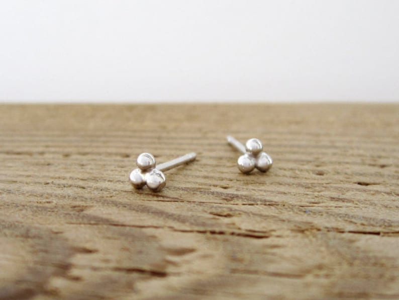 Triple Dot Stud Earrings Tiny Sterling Silver Studs Silver Etsy