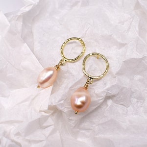 Baroque Pearl Earrings - Pink Freshwater Pearl Earrings -  Minimal Earrings - Silver Pearl Earrings - Gold Dangle Earrings with Pearls