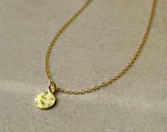 GLORIA  Small Coin Necklace - Gold Plated Disc Necklace - Tiny Coin Necklace - Silver Little Coin Pendant - Golden Coin Pendant Necklace