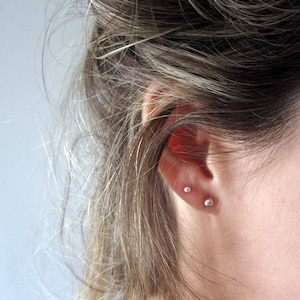 Tiny Silver Dot Studs - Sterling Minimal Stud Earrings - Silver Small Ball Earrings - Oxidized Silver Ball Studs - Black Dot Earrings