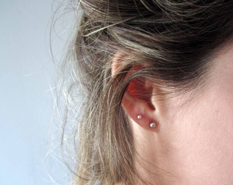 Tiny Silver Dot Studs - Sterling Minimal Stud Earrings - Silver Small Ball Earrings - Oxidized Silver Ball Studs - Black Dot Earrings