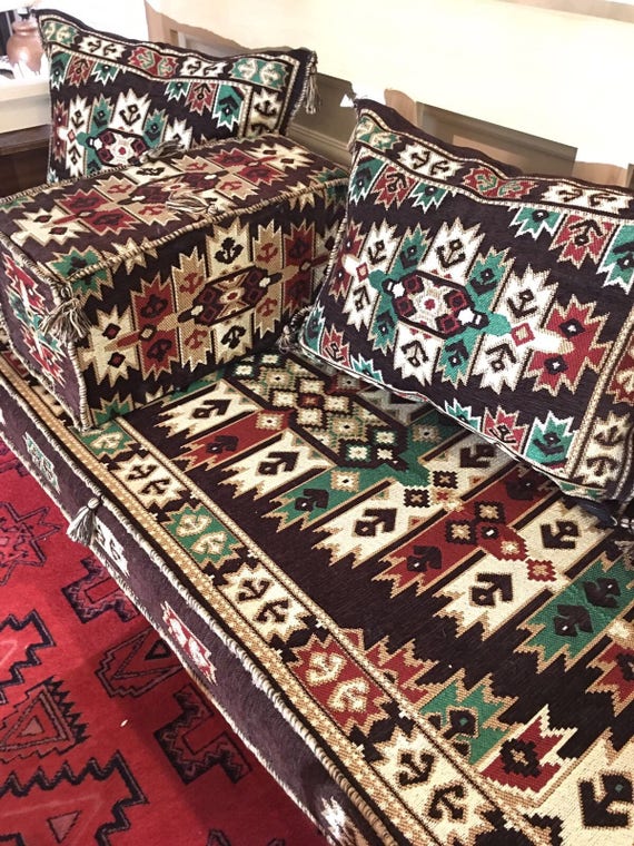 Kilim Brown Arabic Diwan Majlis Jalsa Floor Seating Sofa 2 Meter Set جلسة عربية