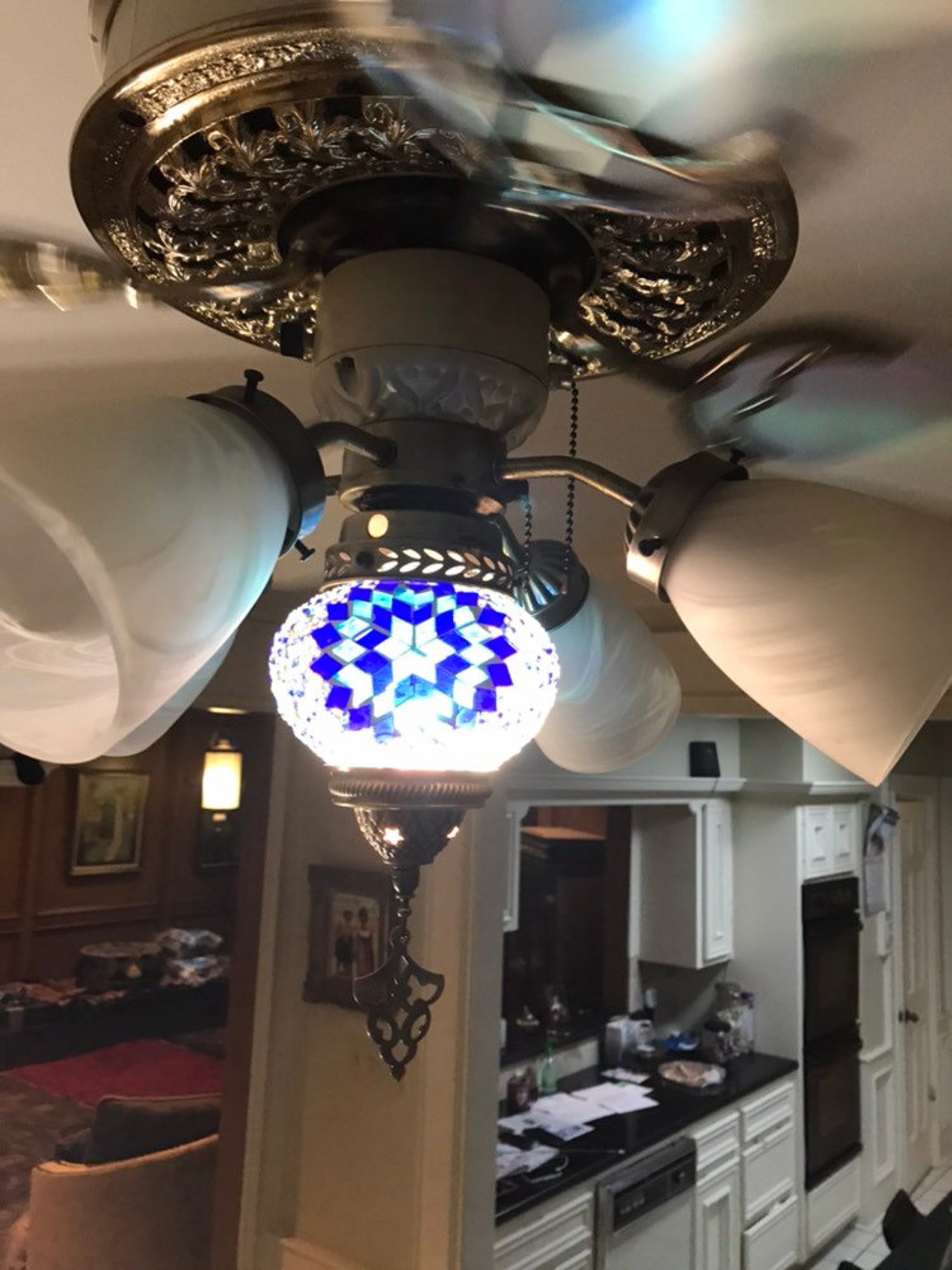 Mosaic Stained Glass and Bead Globe attaches to Ceiling Fan Etsy