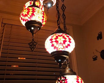 Five Hanging Globes Lamp LED Arabic Ottoman Turkish Light Fixture