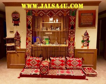 2m. Red Arabesque Arabic Diwan Majlis Floor Seating Jalsa Set  جلسة عربية