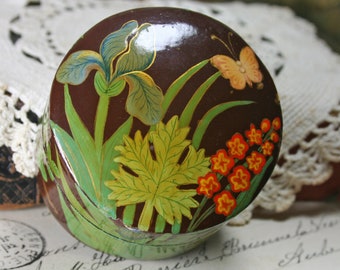 Vintage Paper Mache Box, Fetco Trinket Box, Floral Botanical Box, Small Decorative Box, Handmade Box, Jewelry Box
