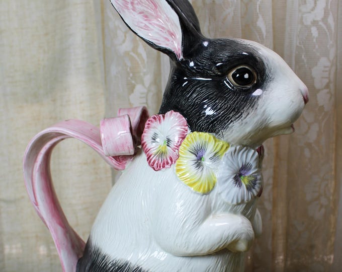 Vintage Fitz and Floyd Rabbit Pitcher, Ceramic Adorable Bunny, Bow Cute ...