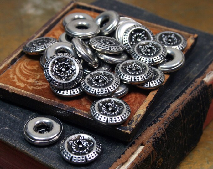 Vintage Silver Ornate Buttons, Silvertone Metal Buttons, Two Hole ...