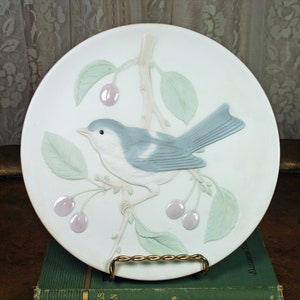 Vintage Japan Porcelain Bisque Plate, Bluebird Plate, Crowning Touch Japan Bird Plate, Shabby Chic Porcelain Plate