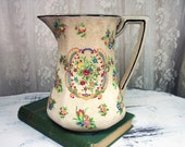 Vintage 1930 39 s Japan Art Deco Pitcher, Rustic Farm House Pitcher, Crackle Finish Hand Painted Porcelain Pitcher