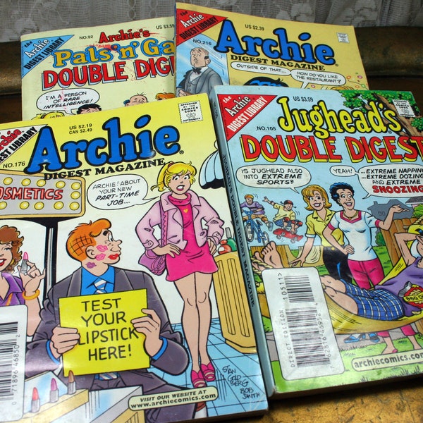 Vintage Archie and Jughead Comic Books, Digest Magazine, Collection of 4, Early 2000's, Illustrated Magazine Comics