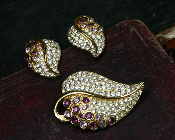 Vintage Swarovski Earrings and Pendant Set, Pavé … - image 2