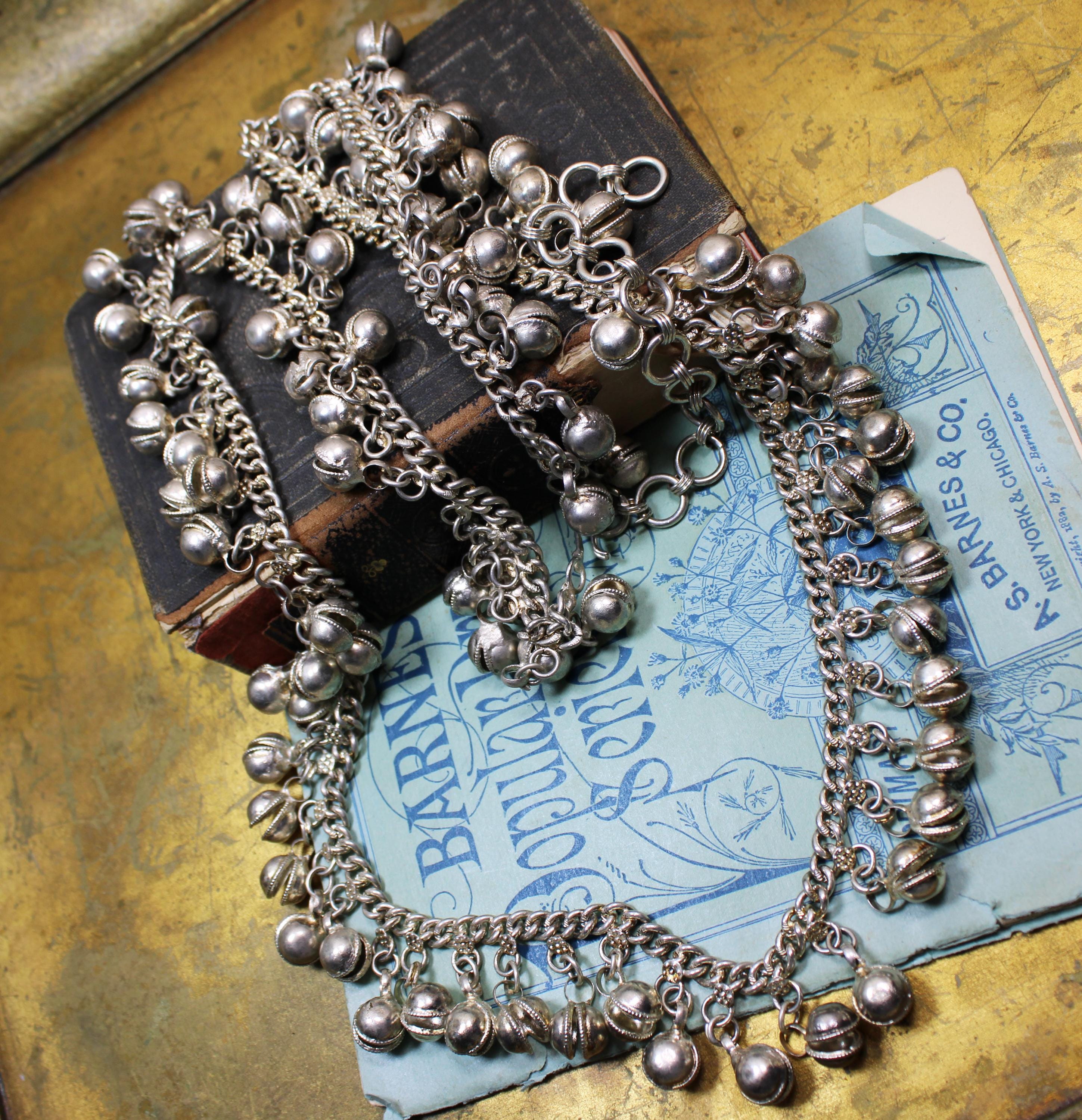 Vtg Authentic Silver tone Belly Dancer Chain-Link Belt & Bracelet W/Bells 35in Draping Chain with Bells / Belly Dance Belt: Bells - Lark in  main image 2