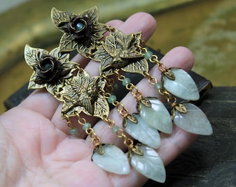 Broche Vintage Jan Michaels - Filigrane Laiton Avec Onyx Noir - Forme Oblongue