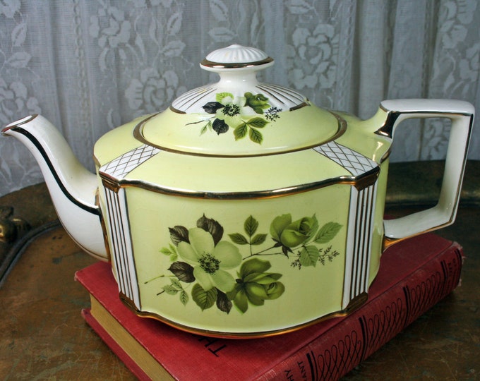 1930 Vintage Sadler Cube Teapot Four Cup Yellow and Floral Etsy
