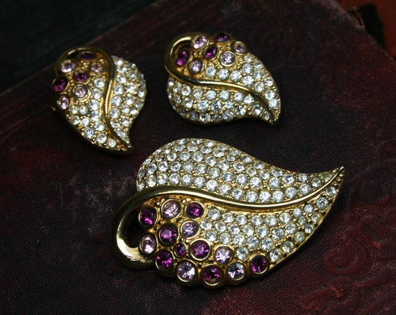 Vintage Swarovski Earrings and Pendant Set, Pavé … - image 4