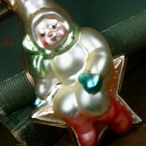 Vintage West German Glass Ornament, Snow Girl Star Christmas Ornament, Hand Blown Glass Ornament