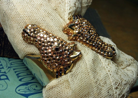 Vintage Horse Cuff Bracelet, Golden Pave Rhinesto… - image 3