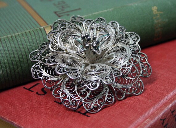 1930's Vintage Artisan Brooch, Mexican Filigree St