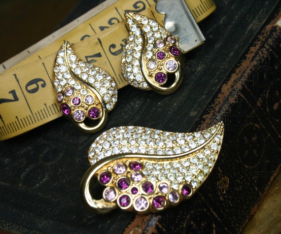 Vintage Swarovski Earrings and Pendant Set, Pavé … - image 3